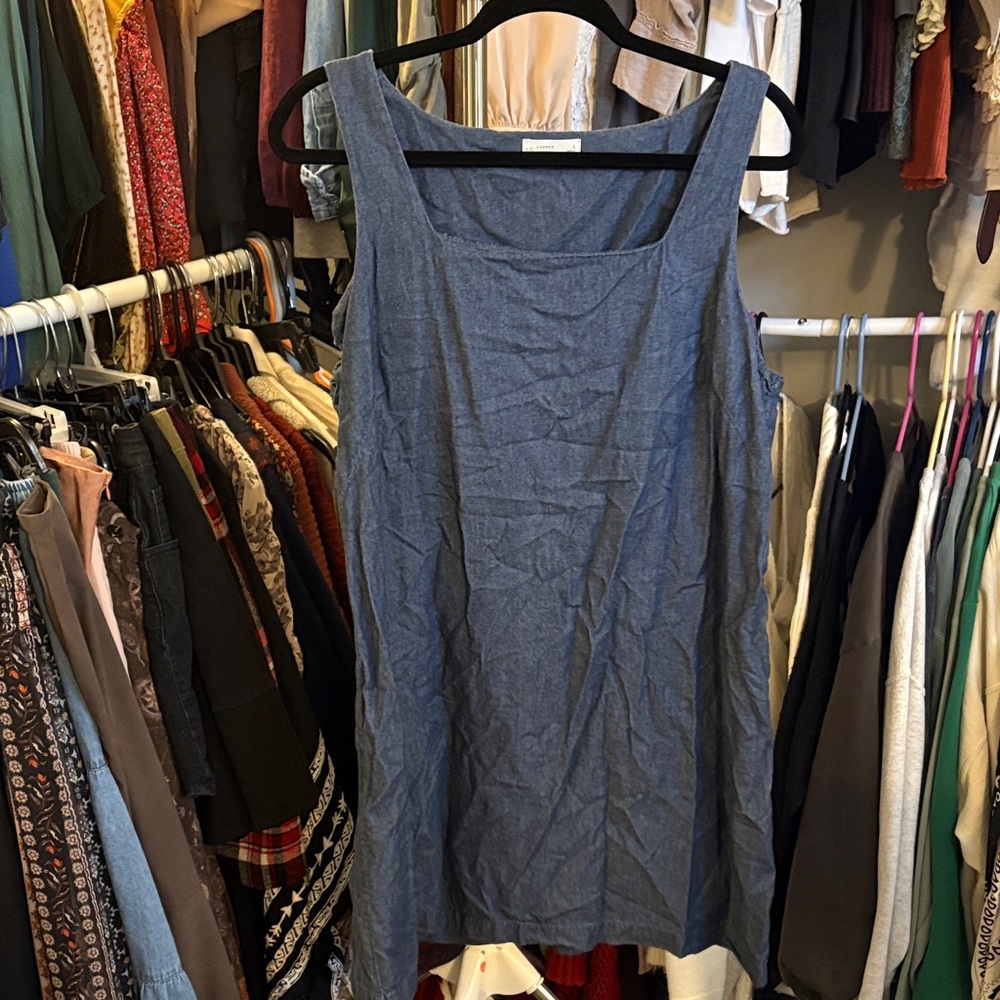 LC Lauren Conrad Denim-Blue Sleeveless Square-Neck Mini Dress